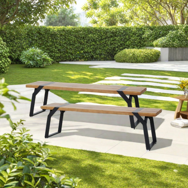 17 Stories 63 Inch Outdoor Industrial Bench, Picnic Long Bench